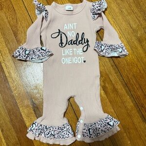 3-6M Pink Ruffle Baby One-Piece Romper - Daddy Graphic